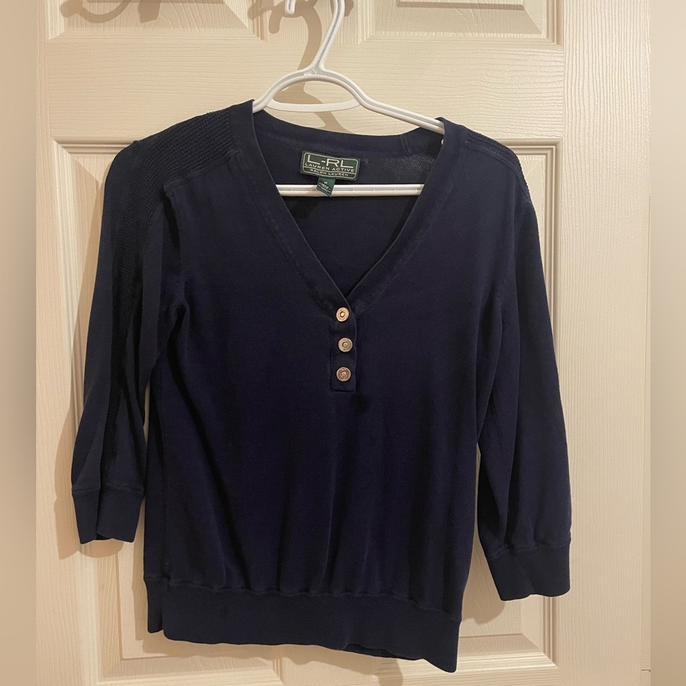 Women's Navy Sweater with Button Detail
